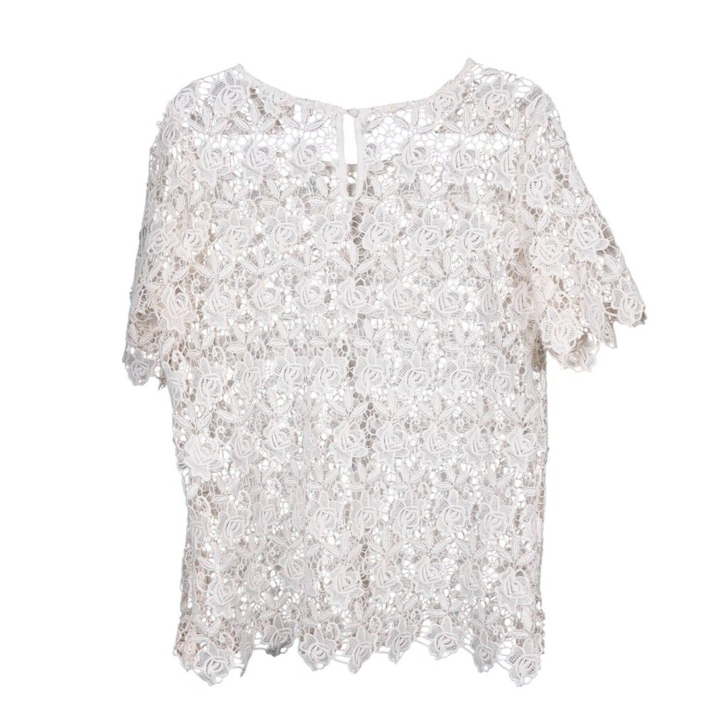 Haute Monde Floral Blouse XL Womens White Lace Short Sleeve Sheer Career Casual - Picture 6 of 6